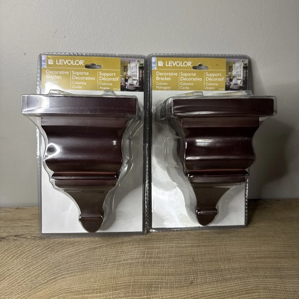 Levolor Decorative Bracket Wood Arch‎ Sconce Window Curtain Column Mahogany Tone